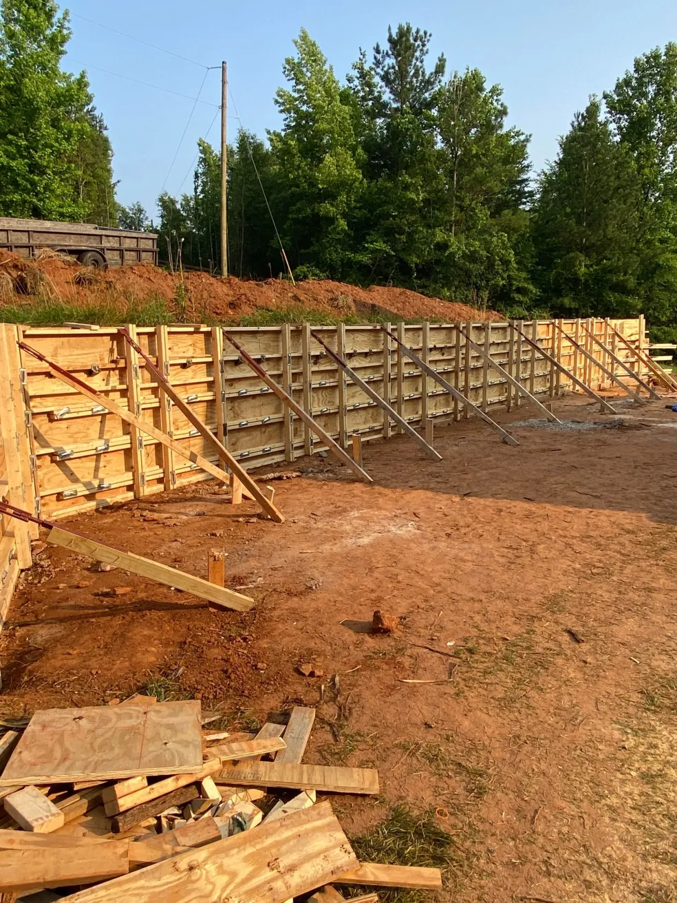 Concrete formwork braced and ready for a pour on a Georgia job site